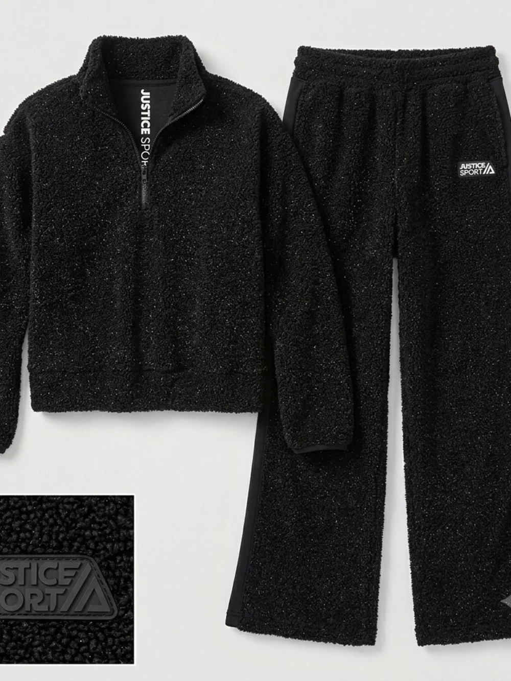 Justice Black Sherpa Matching Set - Pullover Jacket & Pants